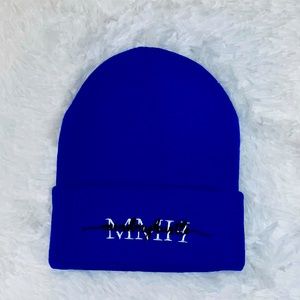 Custom Blue beanie from small business “MindMyHustle”.